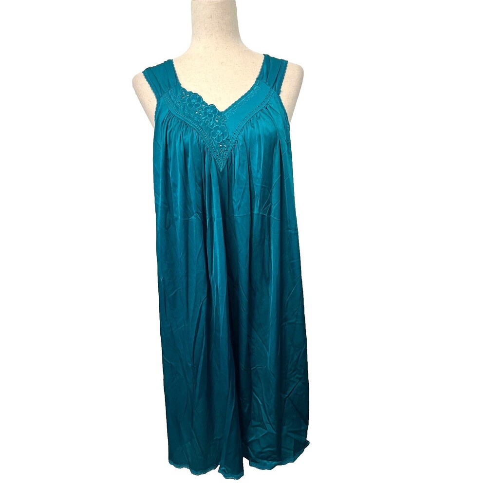 Vintage Vanity Fair Nylon Lace Nightgown Lingerie Women's S Teal Green USA Made